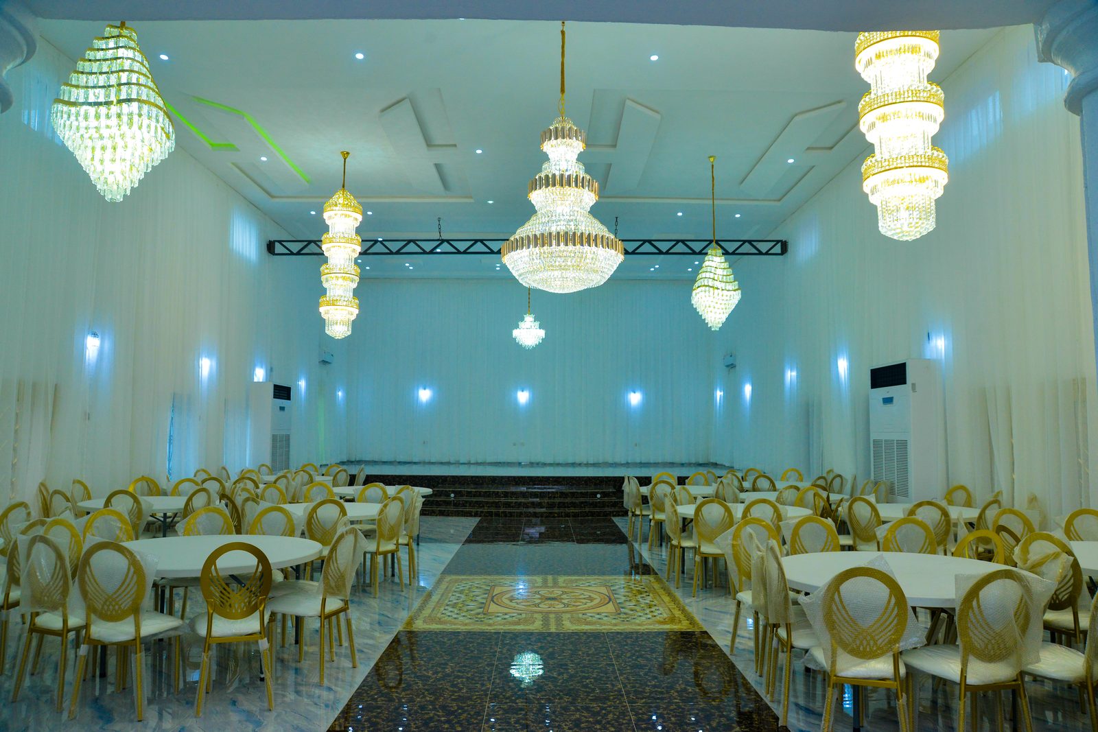 The stage, ready for speeches and performances